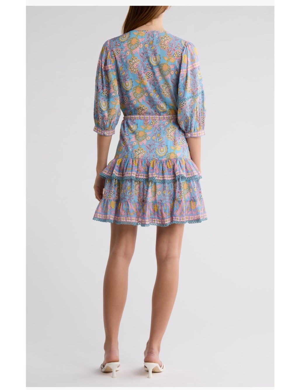 NWT Alicia Bell Kate Tiered Cotton and Silk Minidress Print Medium Dress - Picture 3 of 11